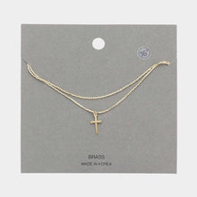 Load image into Gallery viewer, Gold Brass Metal Cross Pendant Double Layered Necklace
