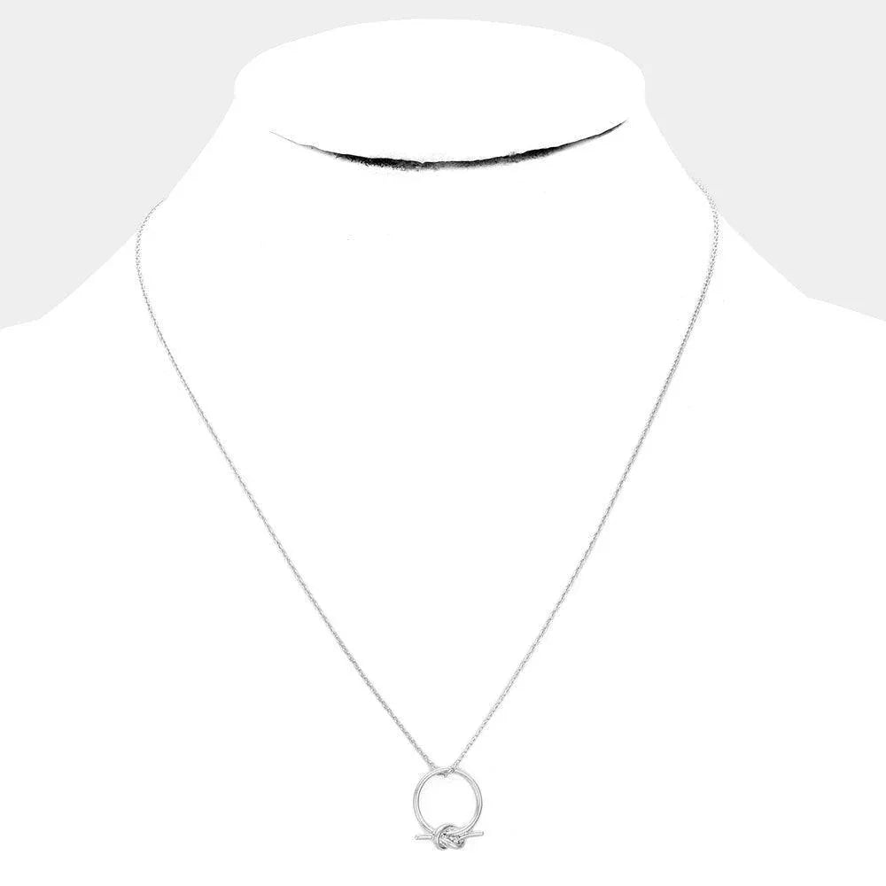 Silver Knot Accented Metal Open Circle Pendant Necklace - Jewelry Store by Erik Rayo