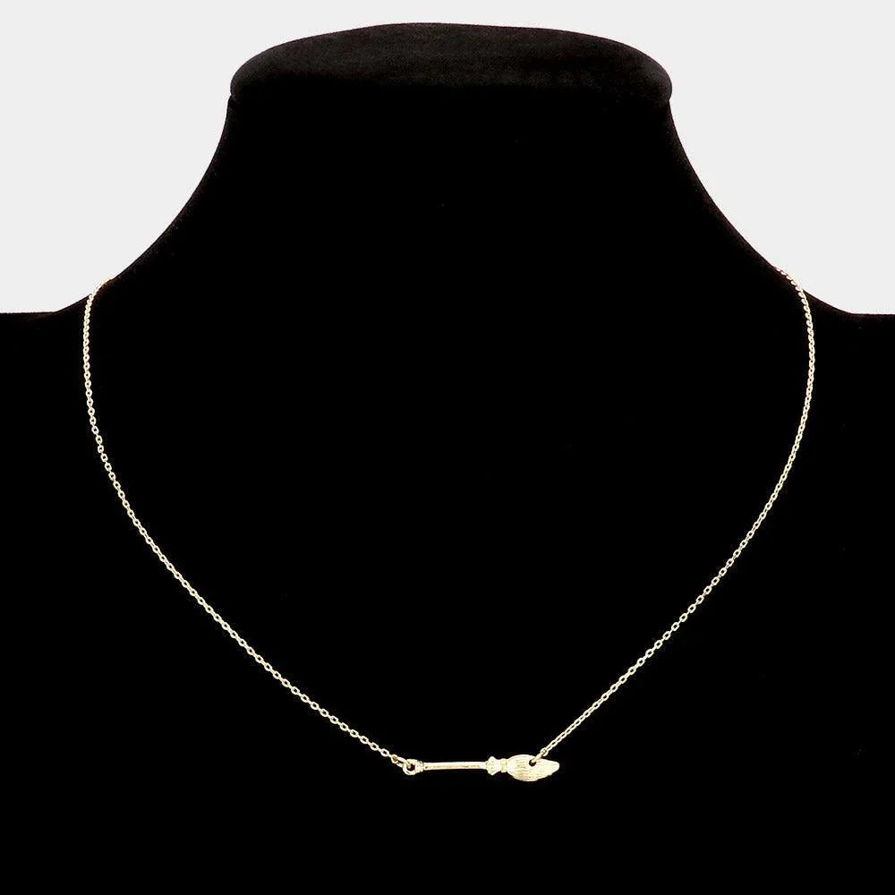 Gold Brass Metal Broom Pendant Necklace - Jewelry Store by Erik Rayo