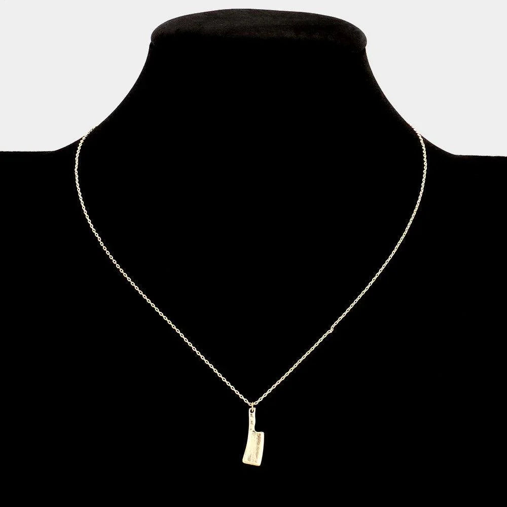 Gold Brass Metal Cleaver Knife Pendant Necklace - Jewelry Store by Erik Rayo