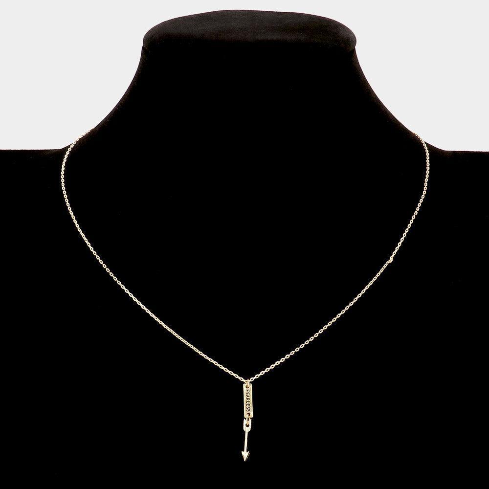 Gold FEARLESS Brass Metal Arrow Message Pendant Necklace - Jewelry Store by Erik Rayo