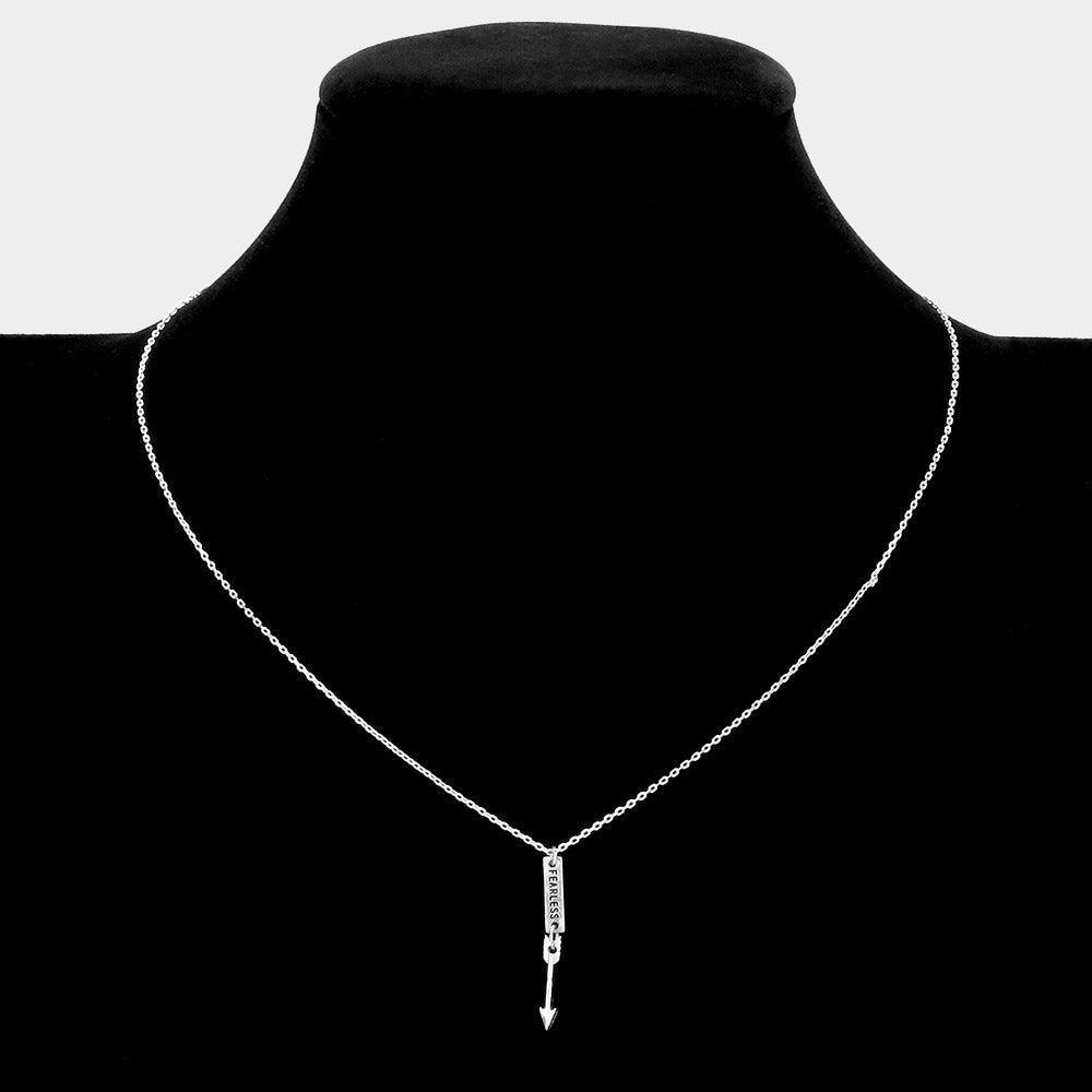 Silver FEARLESS Brass Metal Arrow Message Pendant Necklace - Jewelry Store by Erik Rayo