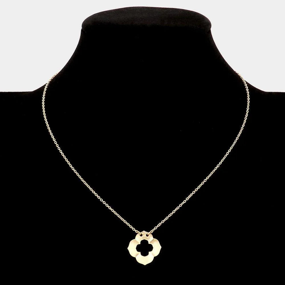 Gold Brass Metal Quatrefoil Pendant Necklace - Jewelry Store by Erik Rayo