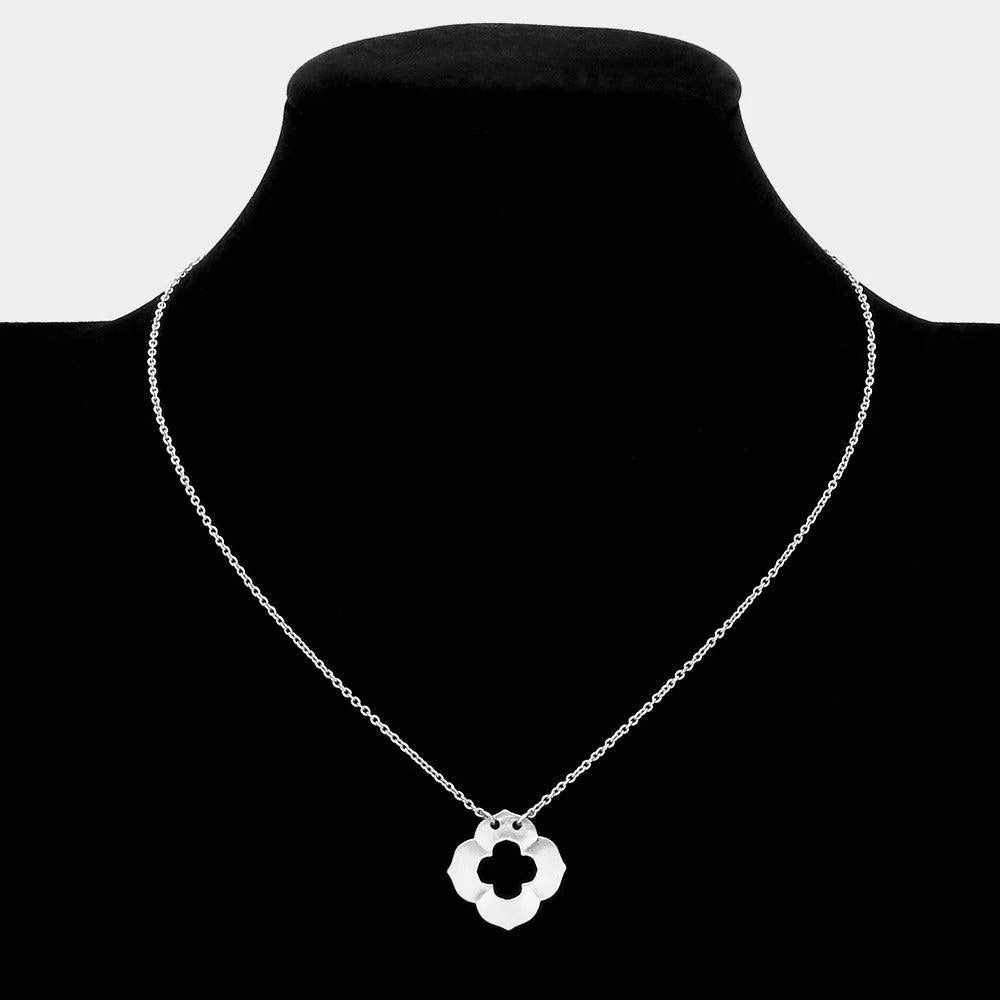 Silver Brass Metal Quatrefoil Pendant Necklace - Jewelry Store by Erik Rayo