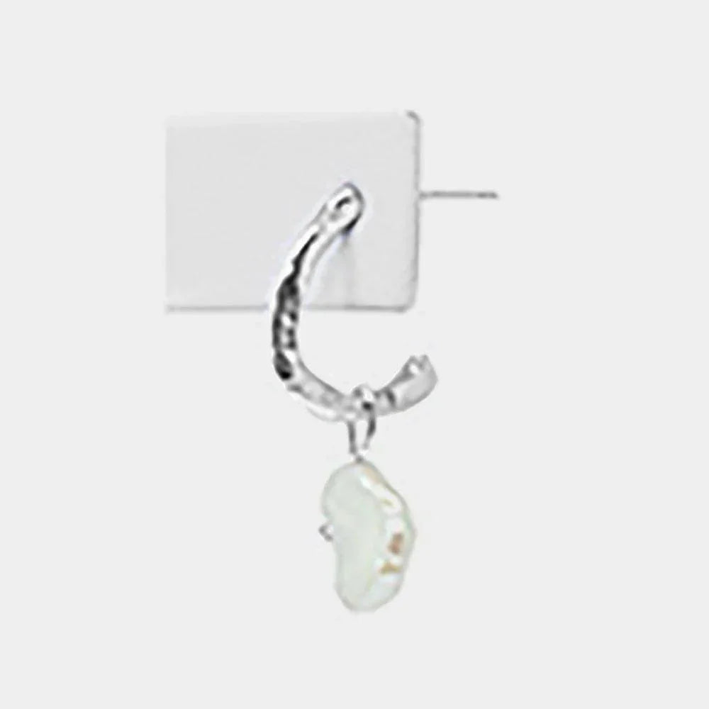 18K White Gold Plated Brass Half Metal Triangle Pearl Dangle Earrings - Jewelry Store by Erik Rayo
