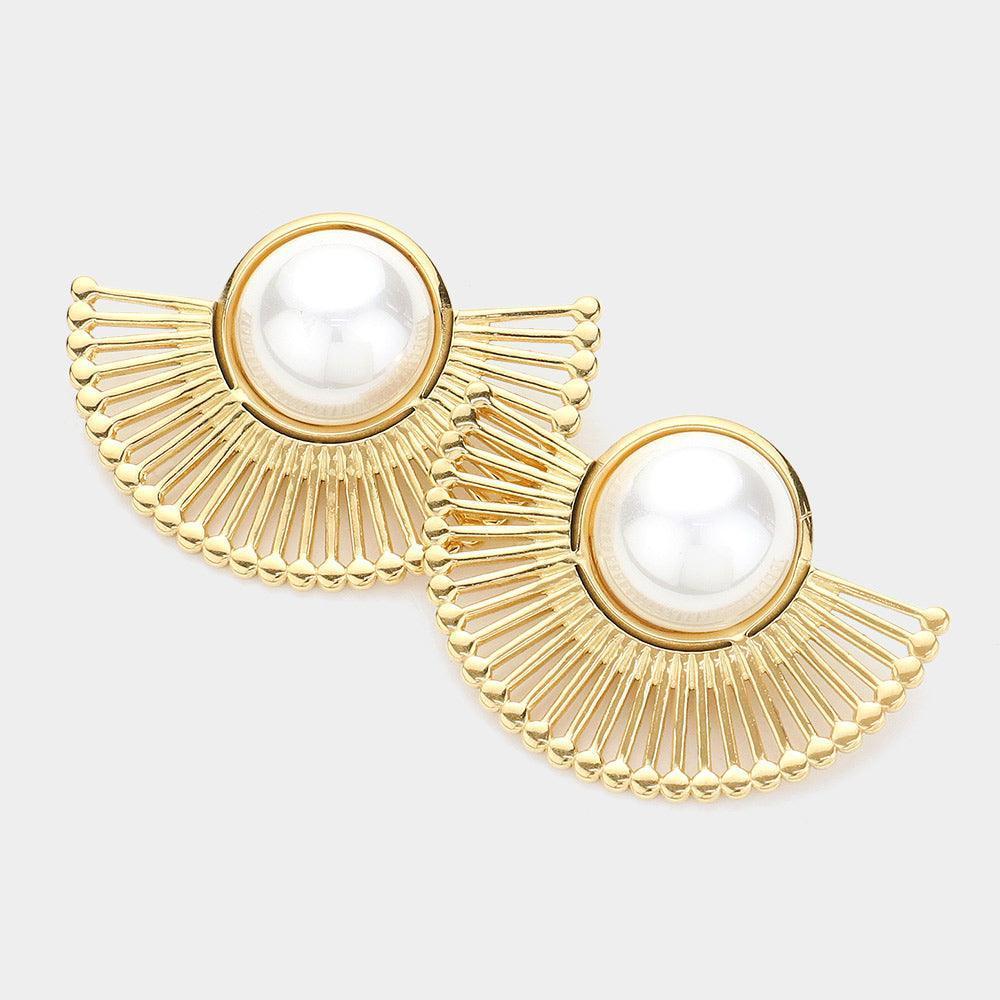 Cream Pearl Pointed Stainless Steel Abstract Earrings - Jewelry Store by Erik Rayo