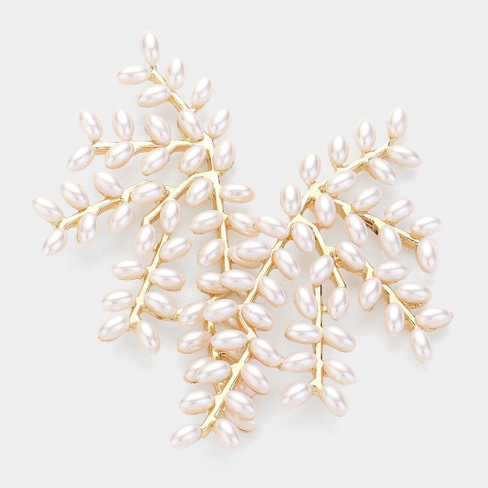 Cream Pearl Leaves Vine Earrings - Jewelry Store by Erik Rayo