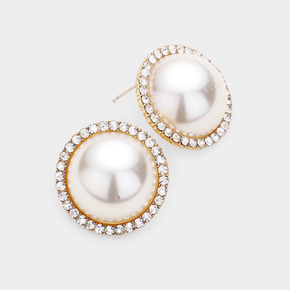 Gold Pearl Rhinestone Pave Earrings - Jewelry Store by Erik Rayo
