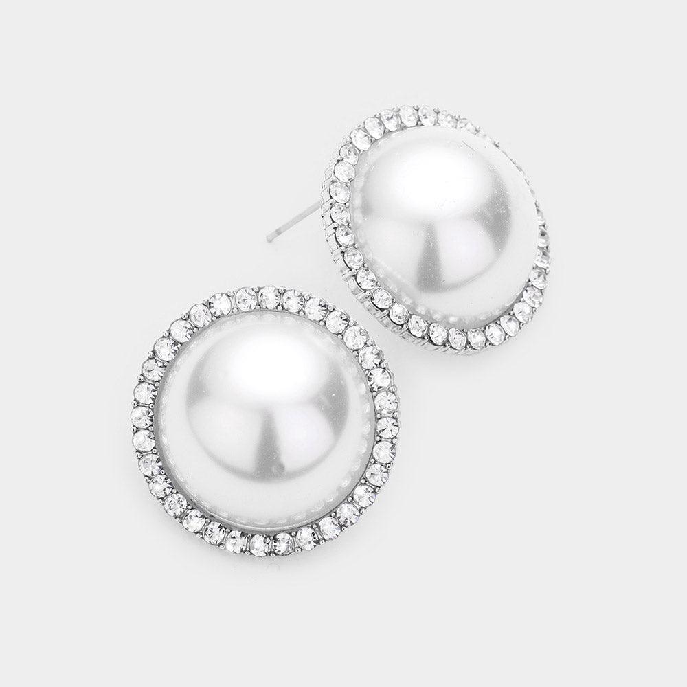 White Pearl Rhinestone Pave Earrings - Jewelry Store by Erik Rayo