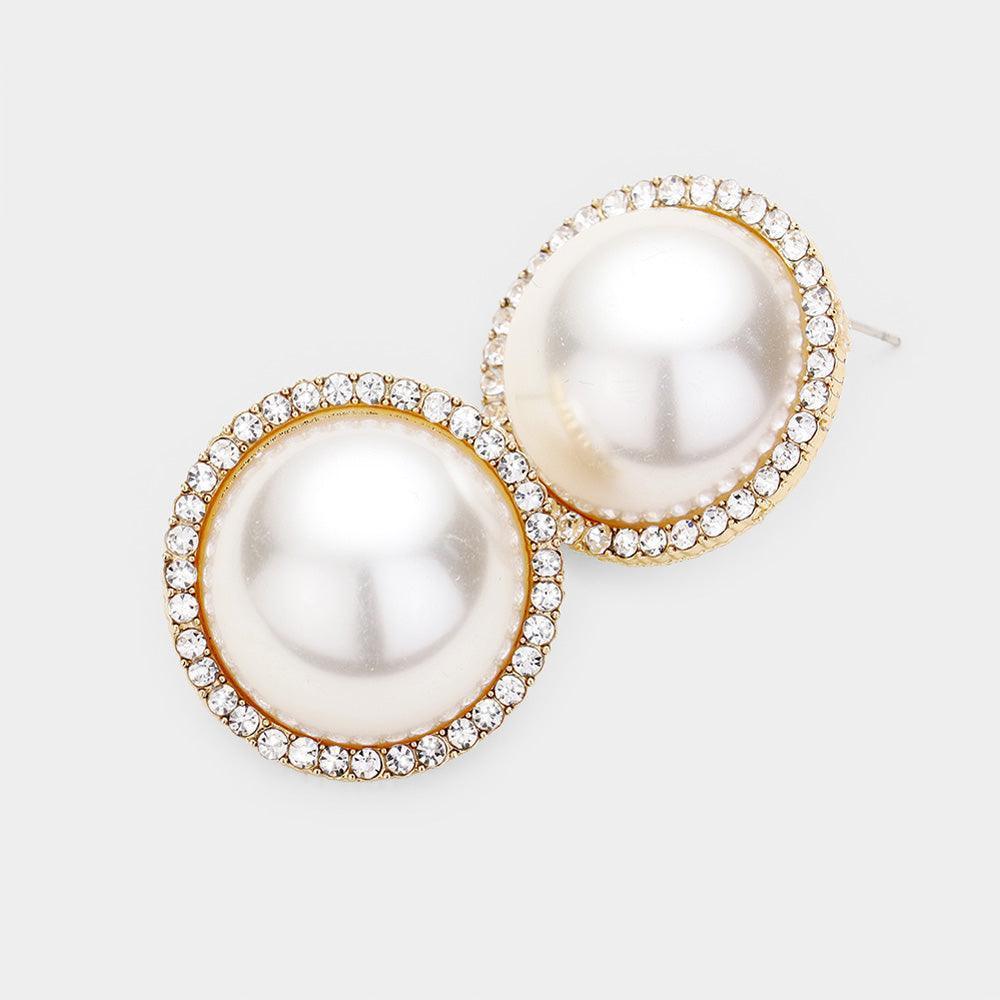 Gold Pearl Rhinestone Pave Earrings - Jewelry Store by Erik Rayo