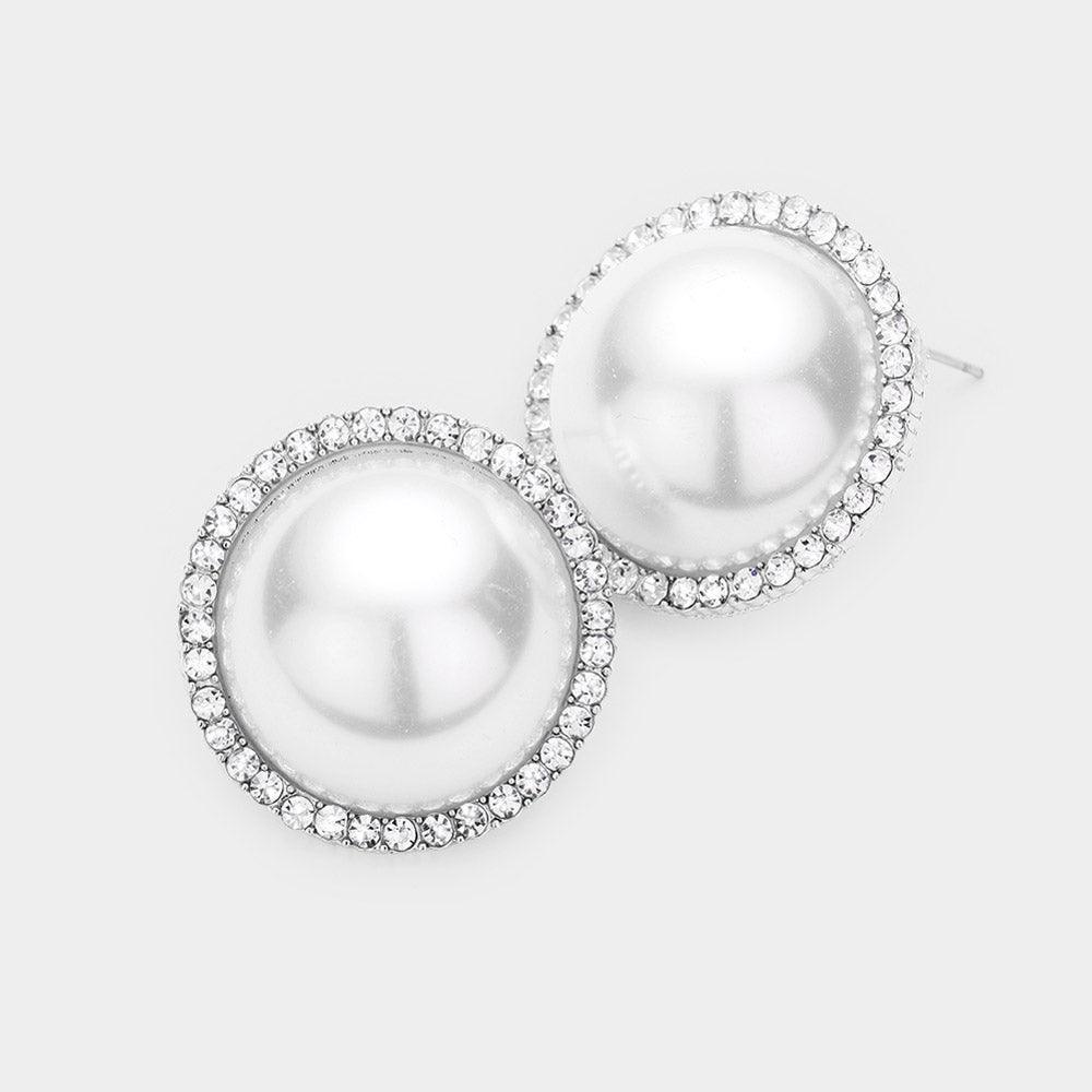 White Pearl Rhinestone Pave Earrings - Jewelry Store by Erik Rayo