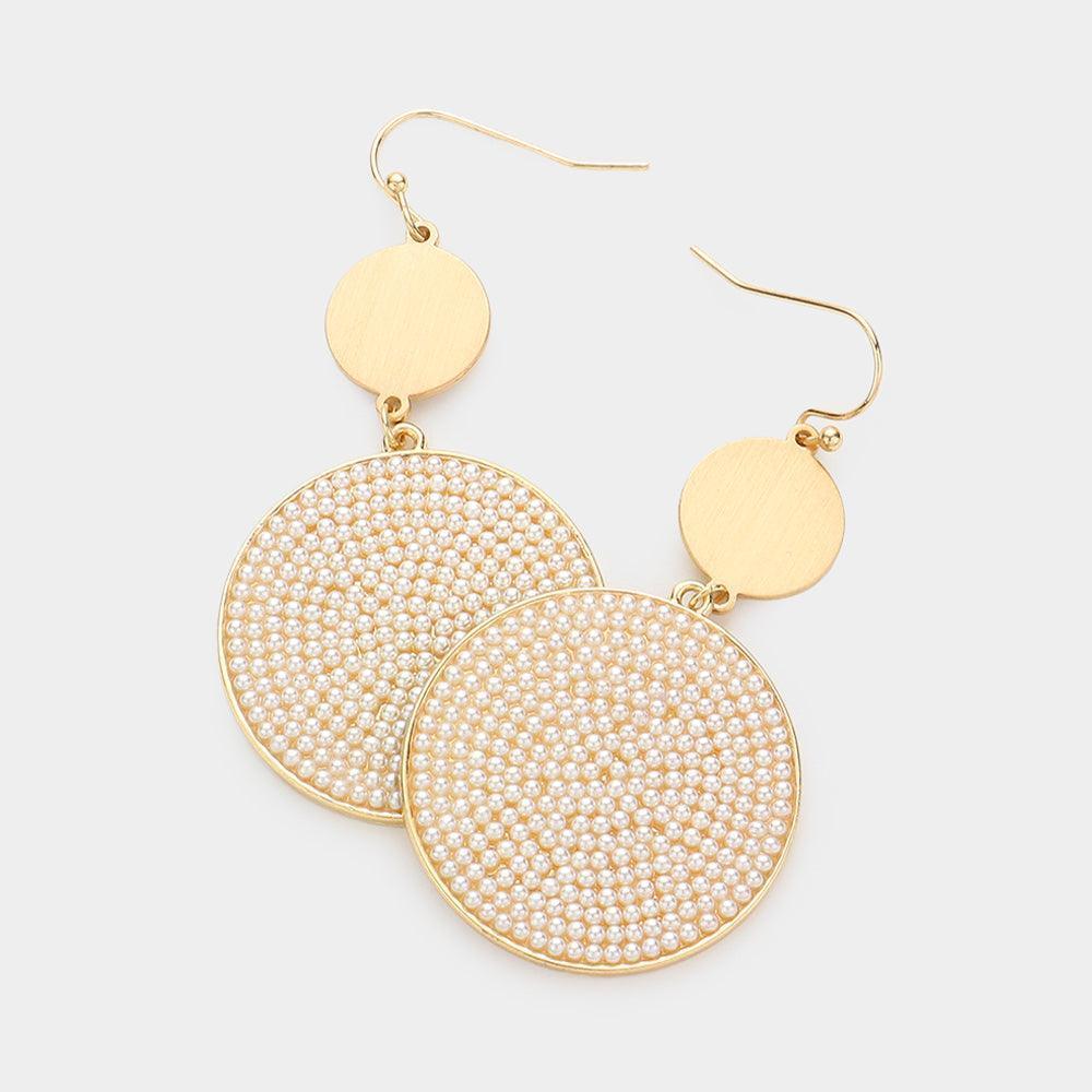 Cream Pearl Paved Disc Dangle Earrings - Jewelry Store by Erik Rayo