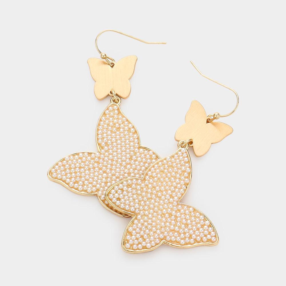 Cream Pearl Paved Butterfly Dangle Earrings - Jewelry Store by Erik Rayo