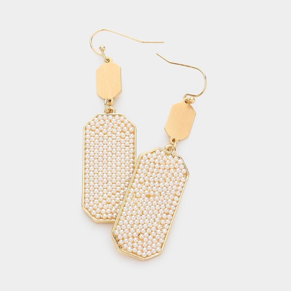 Cream Pearl Paved Hexagon Dangle Earrings - Jewelry Store by Erik Rayo