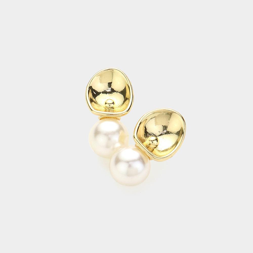 Cream Pearl Pointed Stud Earrings - Jewelry Store by Erik Rayo