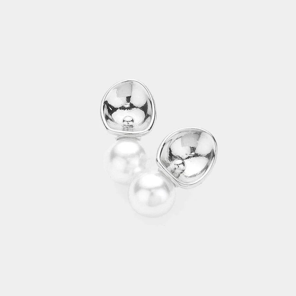 Cream Pearl Pointed Stud Earrings - Jewelry Store by Erik Rayo