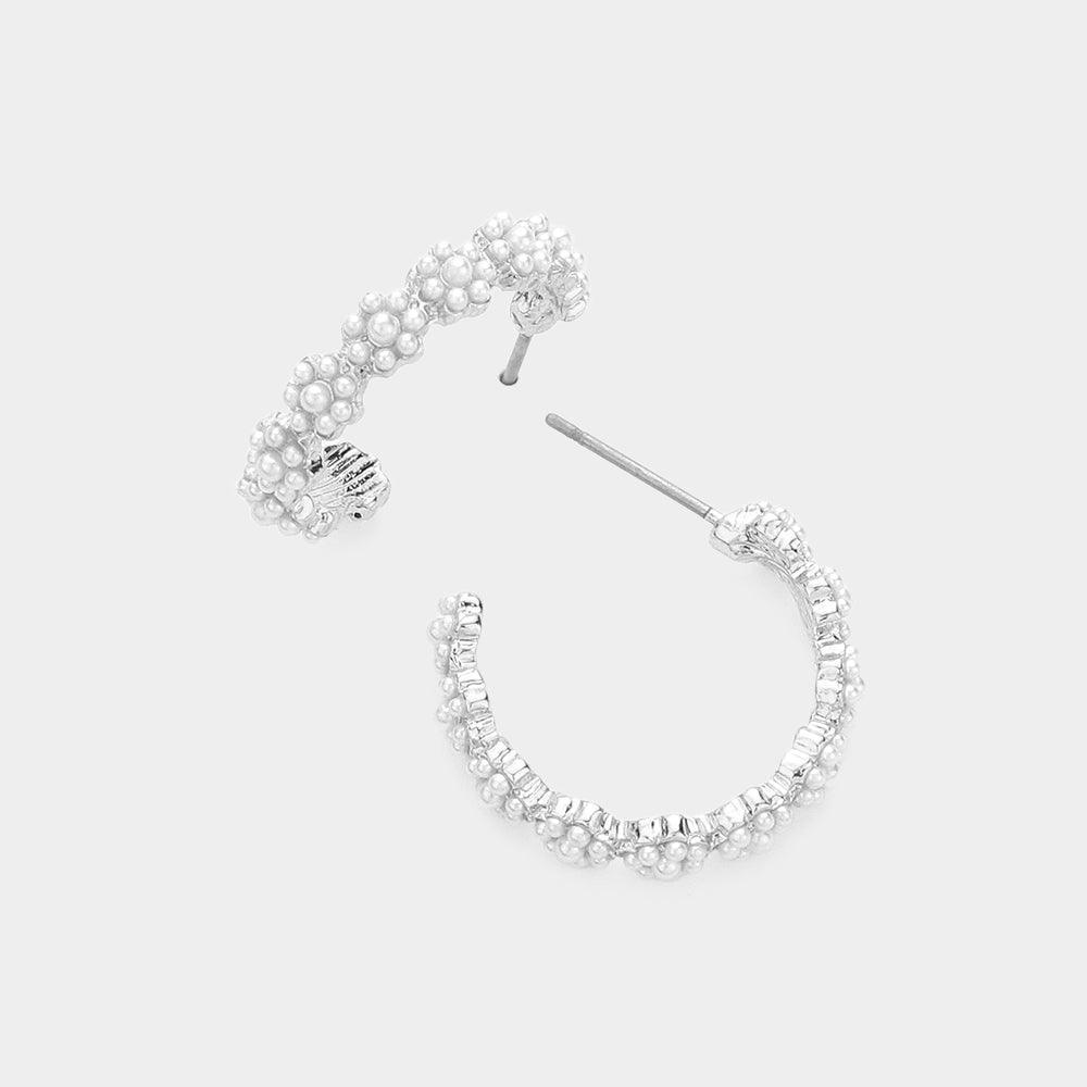Silver Pearl Flower Hoop Earrings - Jewelry Store by Erik Rayo