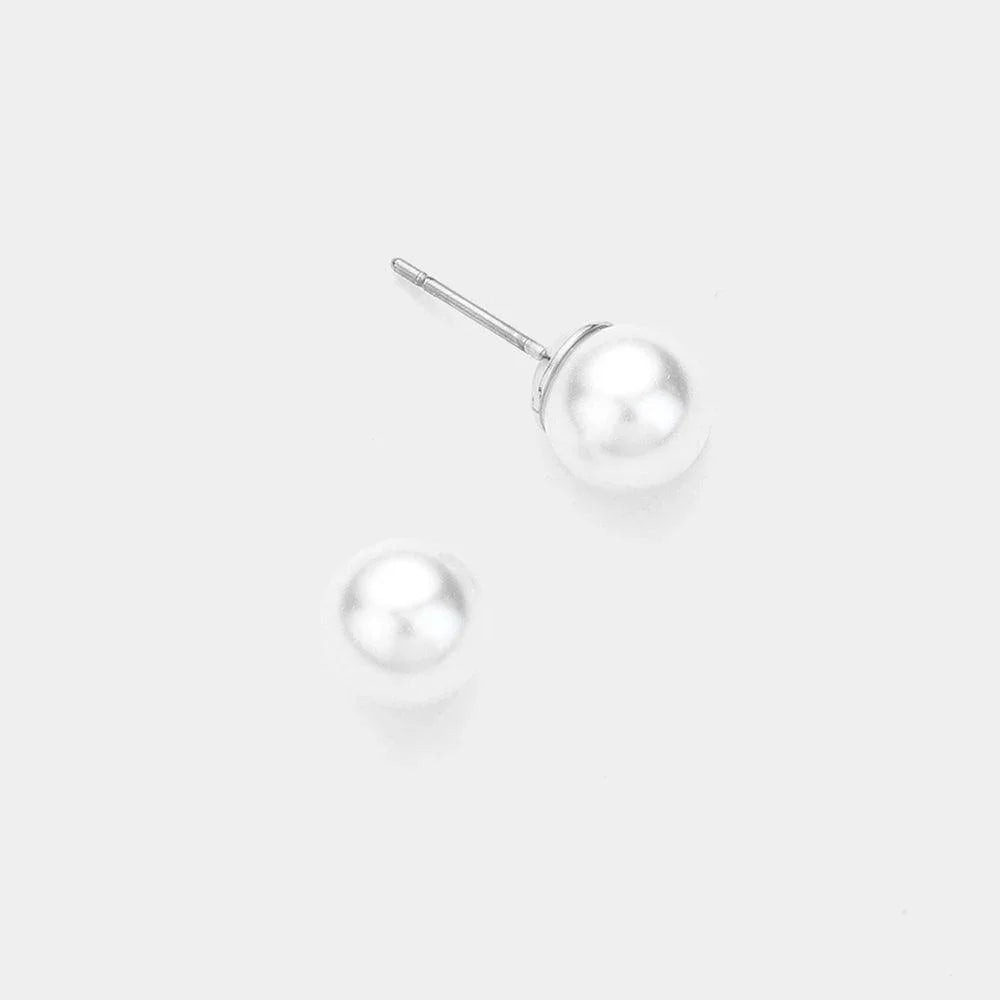 White Pearl Ball Stud Earrings - Jewelry Store by Erik Rayo