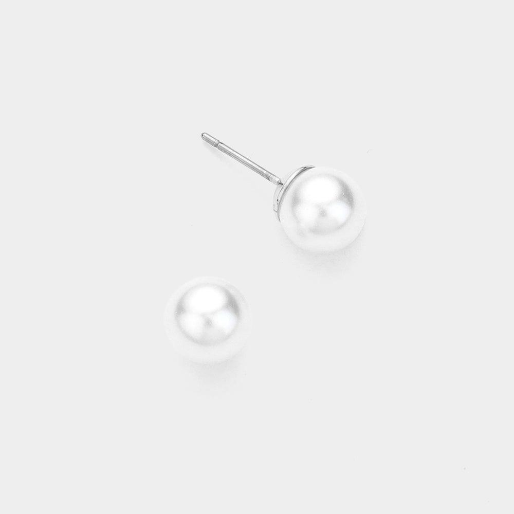 White Pearl Ball Stud Earrings