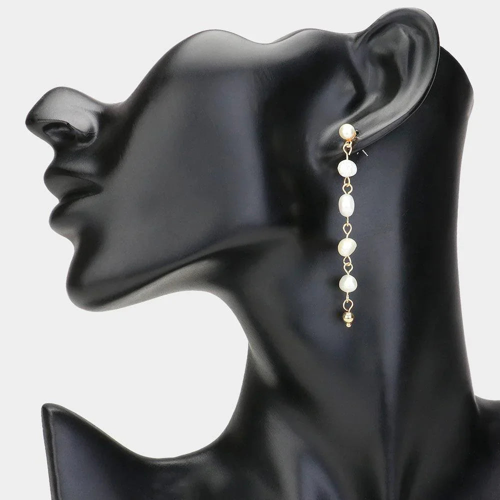 Cream Pearl Strand Dropdown Earrings - Jewelry Store by Erik Rayo