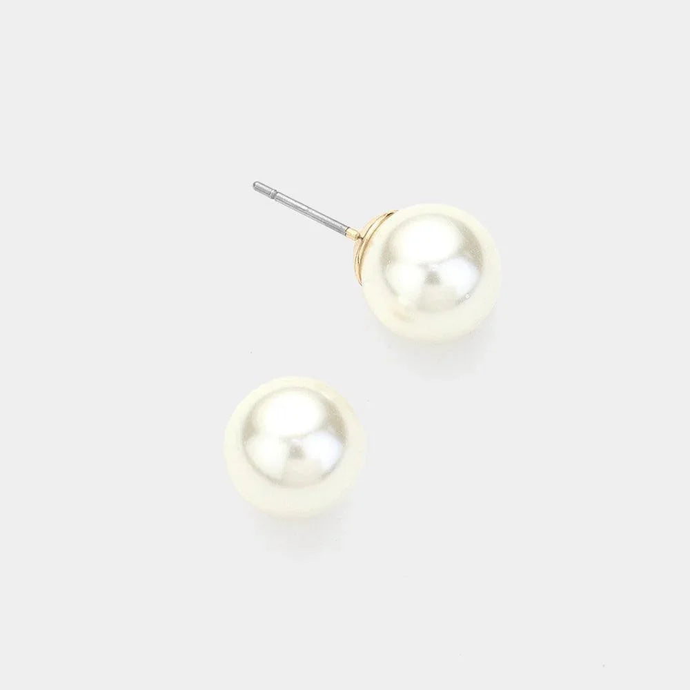 Cream Pearl Ball Stud Earrings - Jewelry Store by Erik Rayo