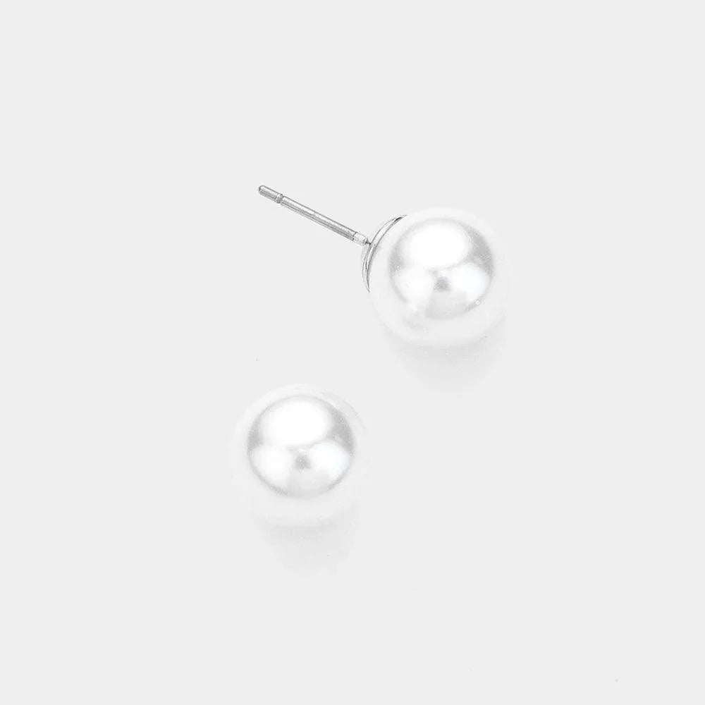 White Pearl Ball Stud Earrings - Jewelry Store by Erik Rayo