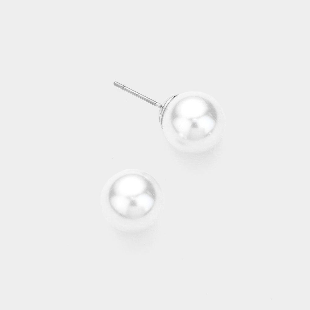 White Pearl Ball Stud Earrings