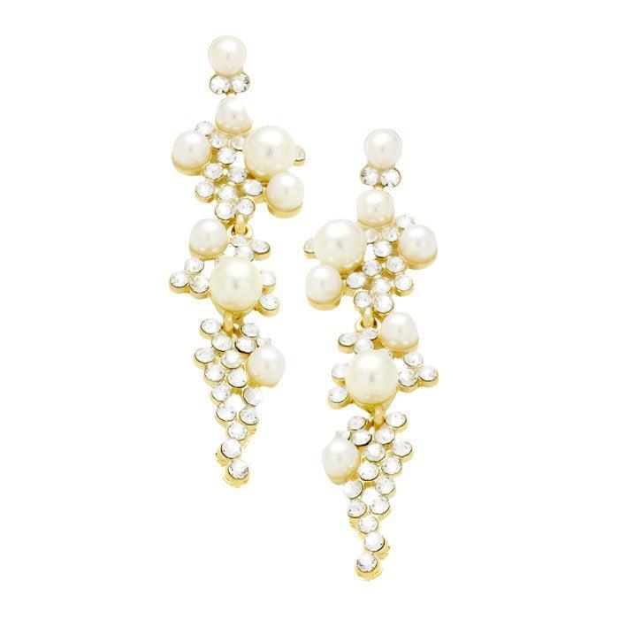 Gold Crystal embellished pearl statement earrings - Jewelry Store by Erik Rayo