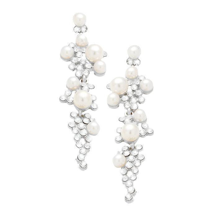 Silver Crystal embellished pearl statement earrings - Jewelry Store by Erik Rayo
