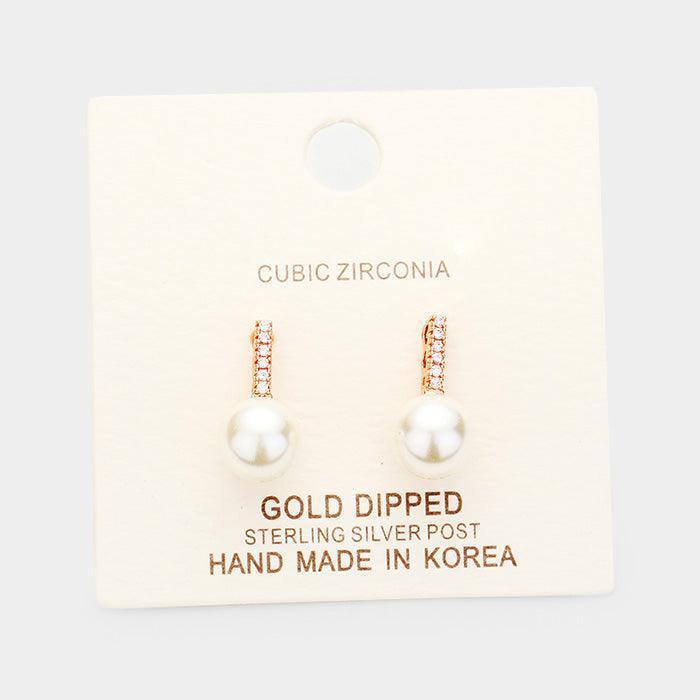 Rose Gold Gold Dipped Cubic Zirconia Pearl Drop Earrings - Jewelry Store by Erik Rayo