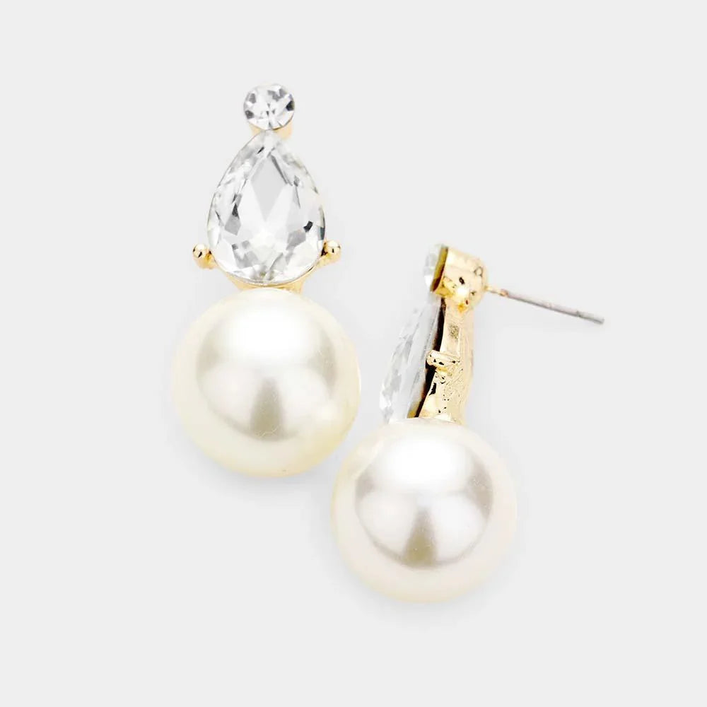 Cream Pear Crystal Pearl Earrings - Jewelry Store by Erik Rayo