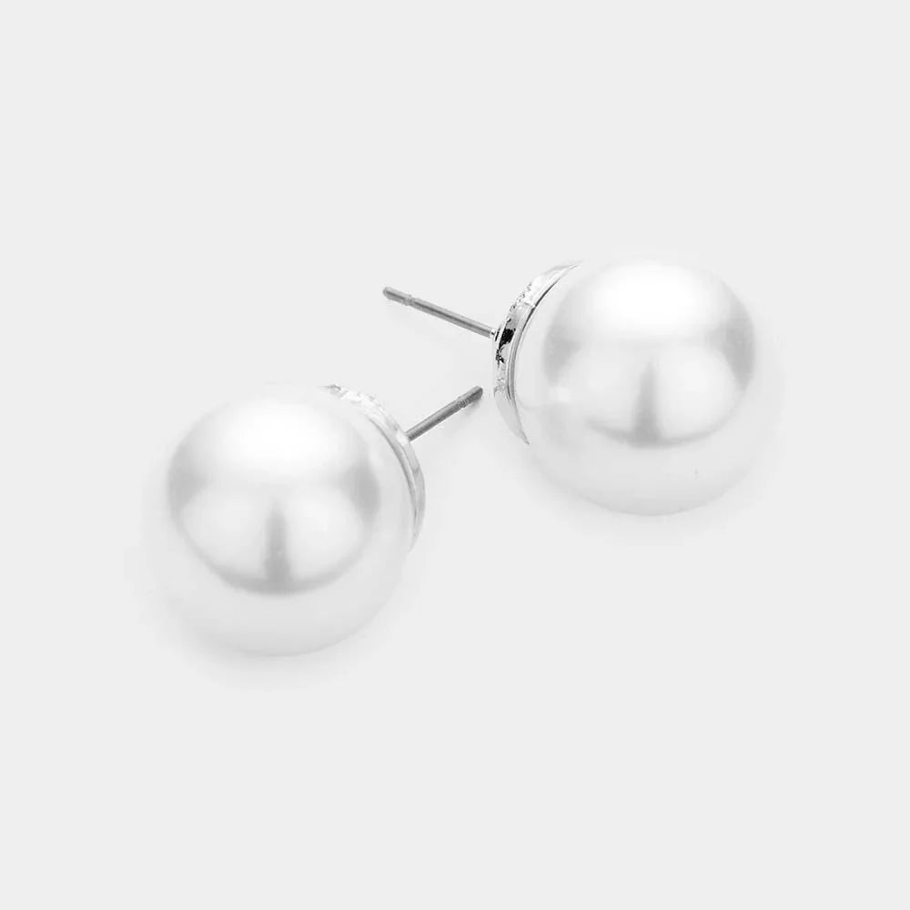 White Pearl Stud Earrings - Jewelry Store by Erik Rayo
