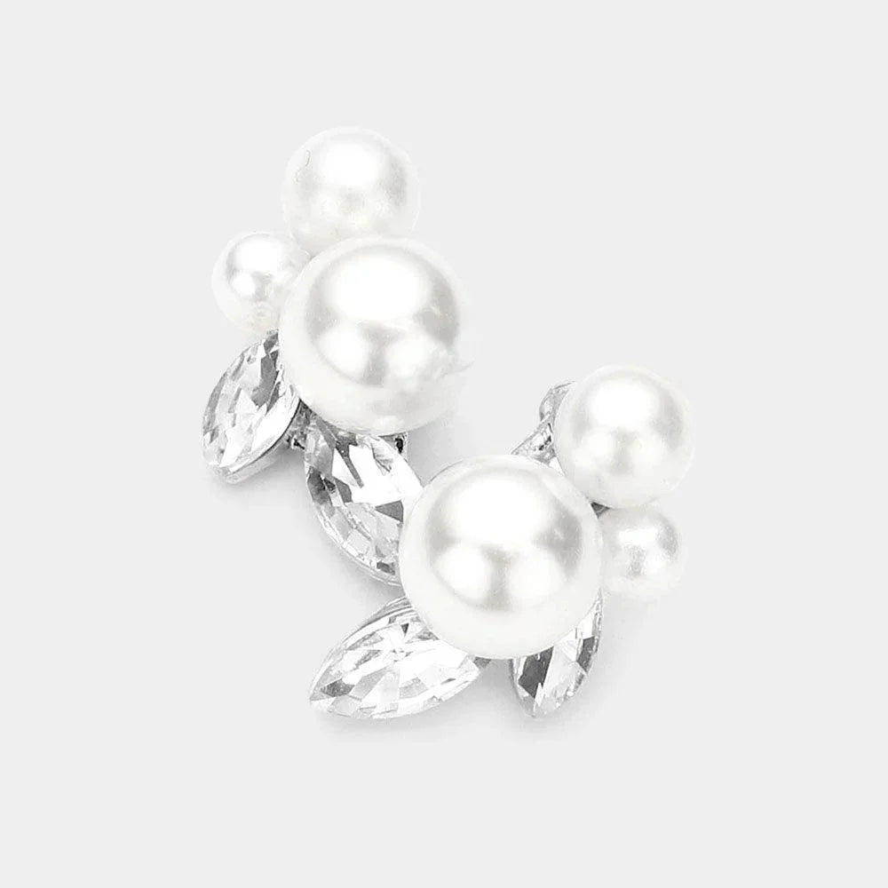 Silver Triple Pearl Accented Stud Earrings - Jewelry Store by Erik Rayo