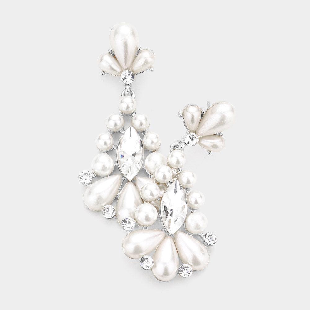 Silver Marquise Stone Center Pearl Evening Earrings - Jewelry Store by Erik Rayo