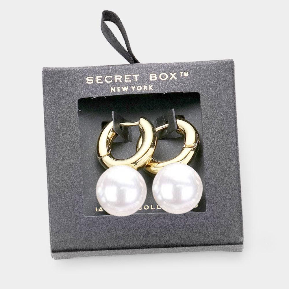 14K Gold Dipped Metal Hoop Pearl Dangle Earrings - Jewelry Store by Erik Rayo
