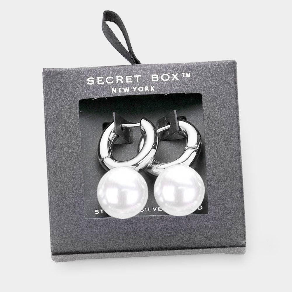 White Sterling Silver Dipped Metal Hoop Pearl Dangle Earrings - Jewelry Store by Erik Rayo