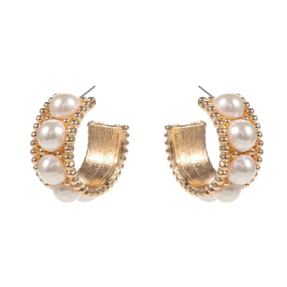 Gold Pearl Pointed Hoop Earrings - Jewelry Store by Erik Rayo