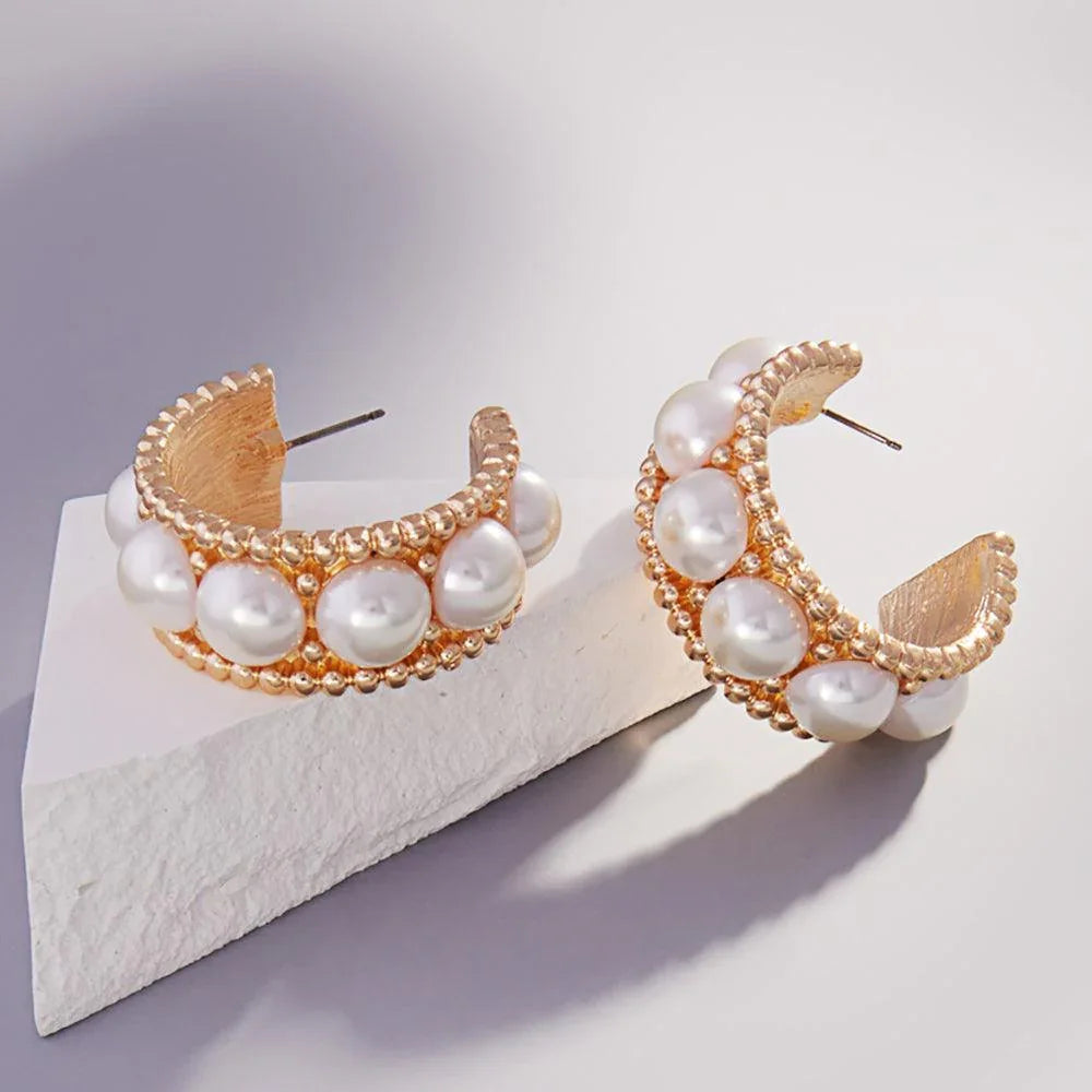 Gold Pearl Pointed Hoop Earrings - Jewelry Store by Erik Rayo