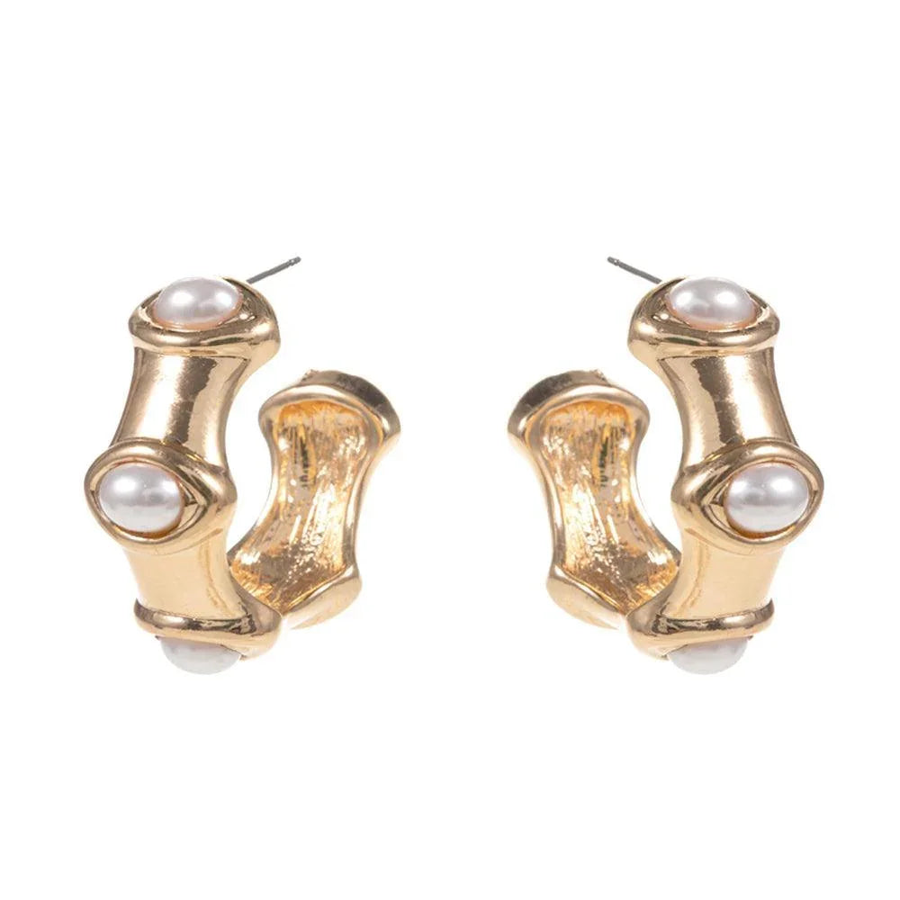 Gold Oval Pearl Pointed Hoop Earrings - Jewelry Store by Erik Rayo
