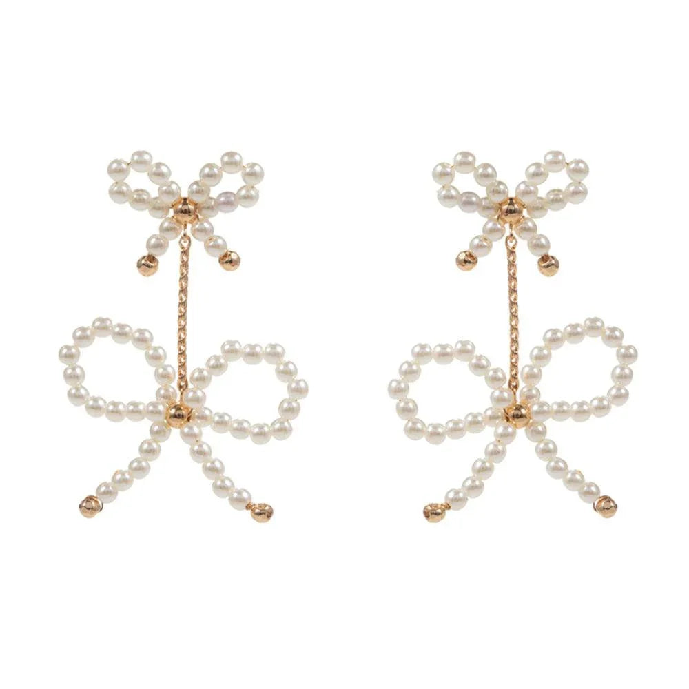 Cream Double Pearl Bow Earrings - Jewelry Store by Erik Rayo