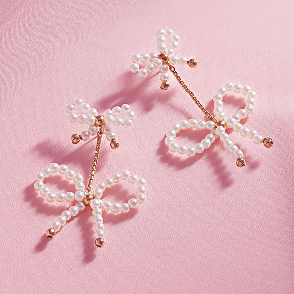 Cream Double Pearl Bow Earrings - Jewelry Store by Erik Rayo