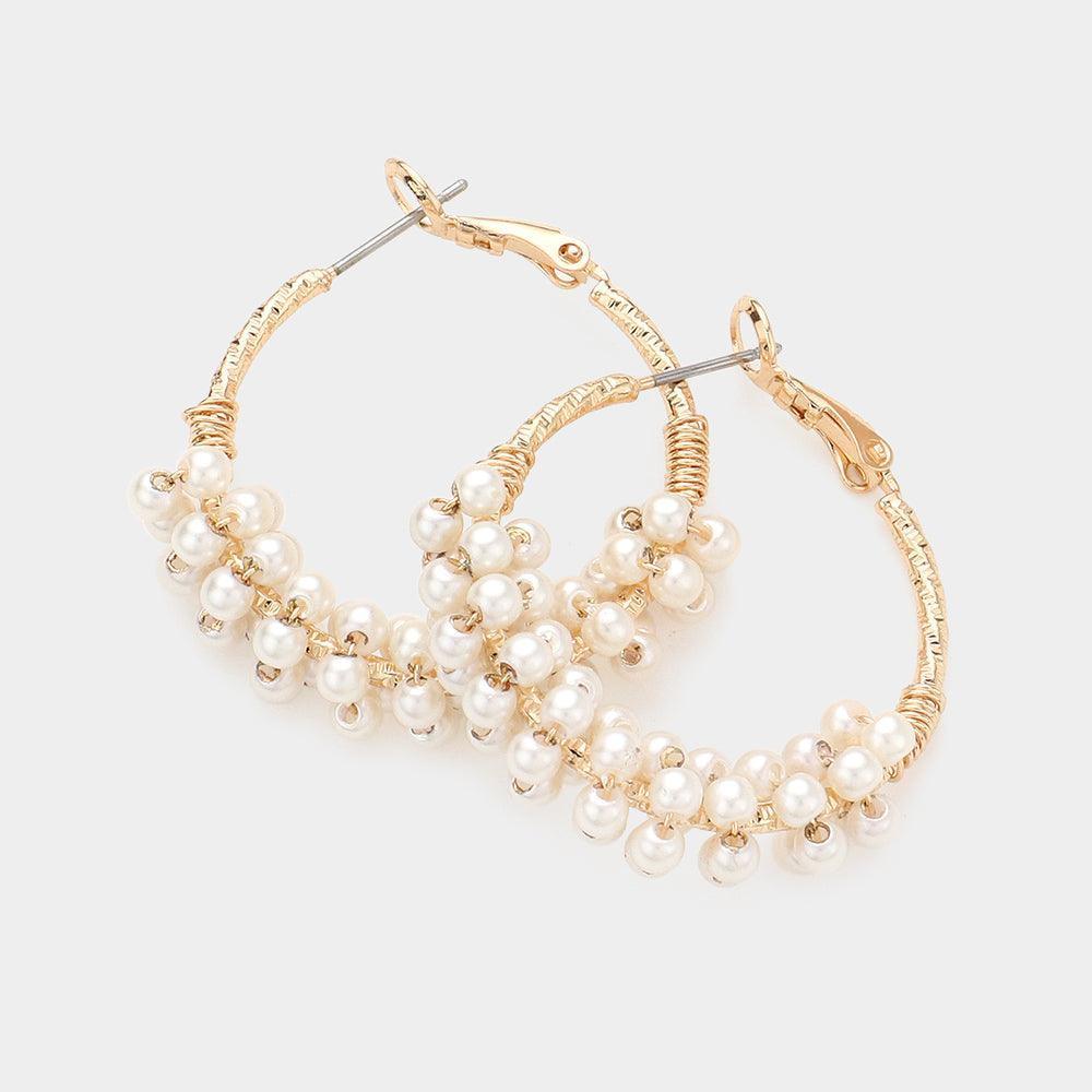 Gold Pearl Beaded Hoop Earrings - Jewelry Store by Erik Rayo