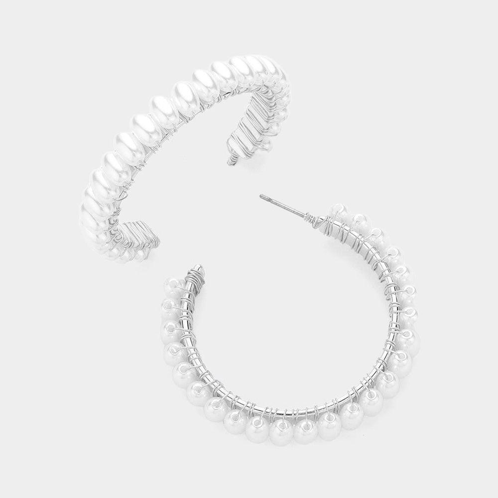 Silver Pearl Hoop Earrings - Jewelry Store by Erik Rayo