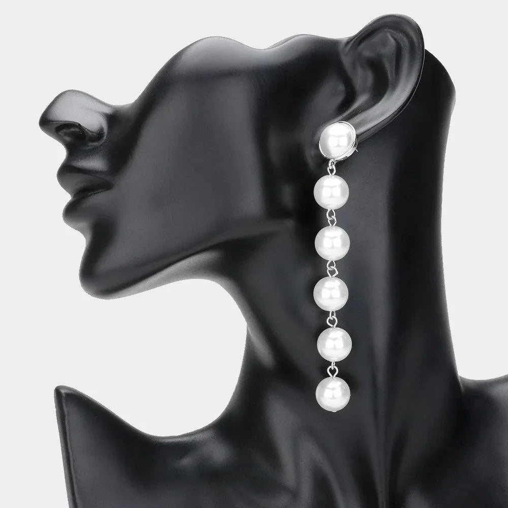 Cream Pearl Ball Link Dropdown Earrings - Jewelry Store by Erik Rayo