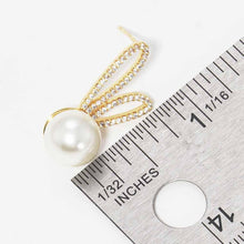 Load image into Gallery viewer, Silver Gold Dipped CZ Pearl Rabbit Stud Earrings
