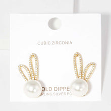 Load image into Gallery viewer, Silver Gold Dipped CZ Pearl Rabbit Stud Earrings
