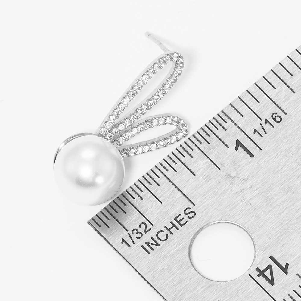 White White Gold Dipped CZ Pearl Rabbit Stud Earrings - Jewelry Store by Erik Rayo