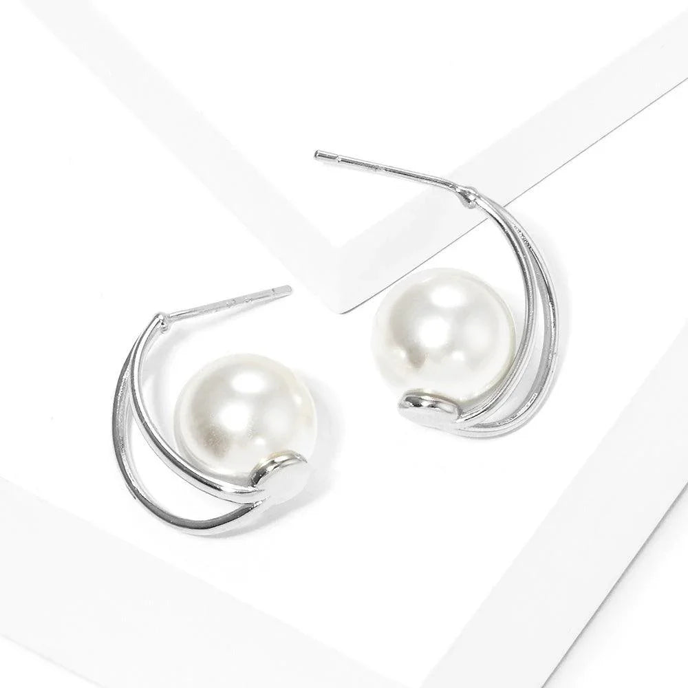 White White Gold Dipped Pearl Crescent Stud Earrings - Jewelry Store by Erik Rayo