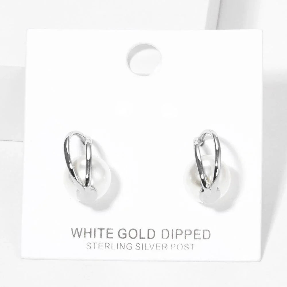 White White Gold Dipped Pearl Crescent Stud Earrings - Jewelry Store by Erik Rayo
