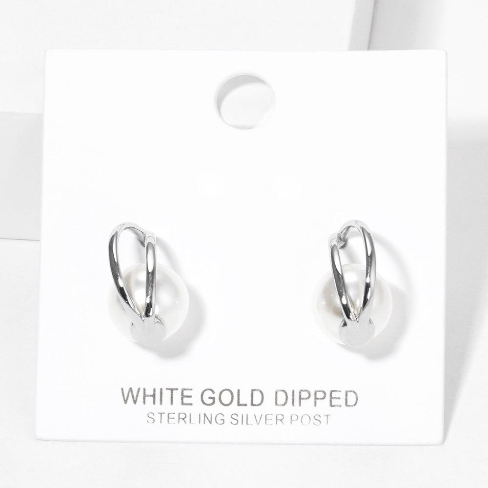 White White Gold Dipped Pearl Crescent Stud Earrings